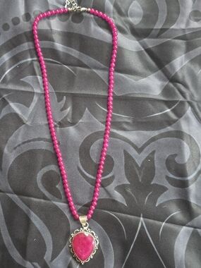 Bright Hot  Reddish Pink Ruby Stone Beaded Necklace
